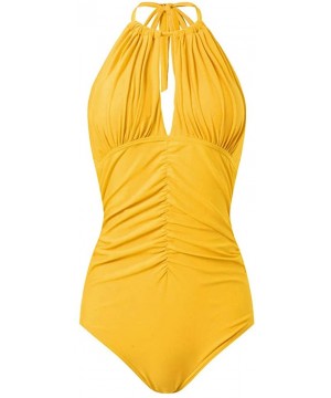 One Piece Swimsuits for Women High Neck Halter Monokini Tummy Control Womens Swimsuits - Yellow - C718R0R2MLX $23.71-One-Pieces