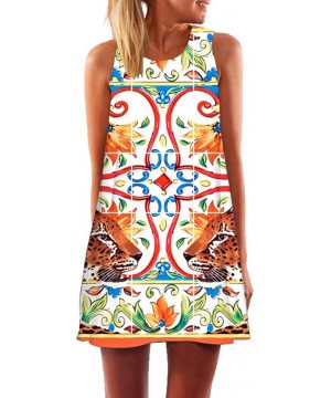 Women's Vintage Boho Summer Sleeveless Beach Printed Short Mini Dress Sleeveless Floral Tank Dress Casual Tunic Dresses - E-w...