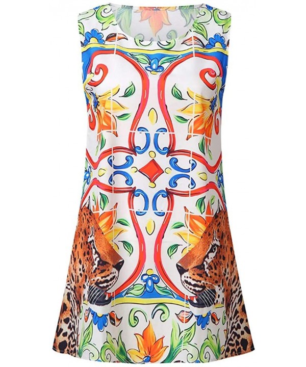 Women's Vintage Boho Summer Sleeveless Beach Printed Short Mini Dress Sleeveless Floral Tank Dress Casual Tunic Dresses - E-w...