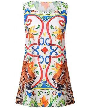 Women's Vintage Boho Summer Sleeveless Beach Printed Short Mini Dress Sleeveless Floral Tank Dress Casual Tunic Dresses - E-w...