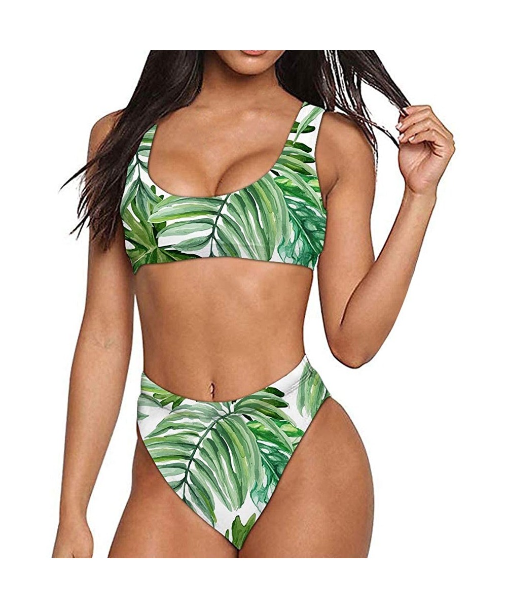 Women High Waisted Bikini Sets Low Scoop Swimsuit 2 Piece Teen Girls Pattern Swimwear - Tropical 2 - CG194K20X6A $19.70-Sets