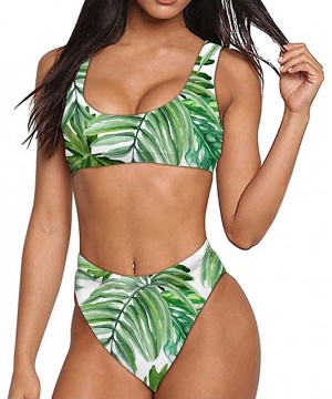 Women High Waisted Bikini Sets Low Scoop Swimsuit 2 Piece Teen Girls Pattern Swimwear - Tropical 2 - CG194K20X6A $19.70-Sets