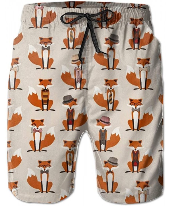 Durable Swim Trunks Volleyball Shorts with Drawstring for Walking Gym - Tribal Animals Fox With Hat 5 - CT19DDYGWHM $27.91-Bo...