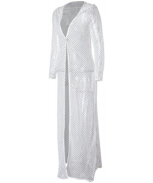 Women Long Maxi Hooded Dresses Swimsuit Sunscreen Hollow Out Beach Bikini Cover-up - White - CS18C8MGN68 $12.63-Cover-Ups