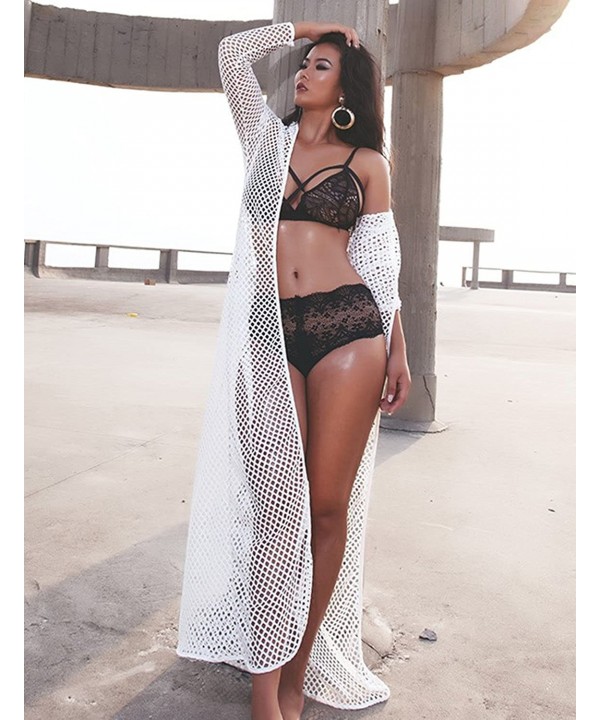 Women Long Maxi Hooded Dresses Swimsuit Sunscreen Hollow Out Beach Bikini Cover-up - White - CS18C8MGN68 $12.63-Cover-Ups