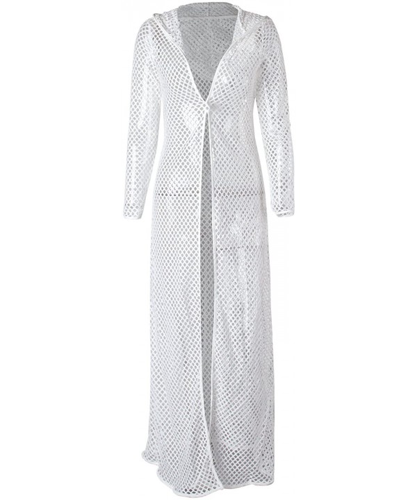 Women Long Maxi Hooded Dresses Swimsuit Sunscreen Hollow Out Beach Bikini Cover-up - White - CS18C8MGN68 $12.63-Cover-Ups