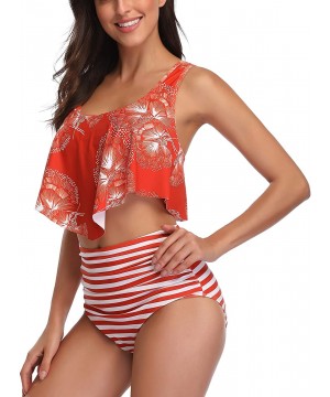 Women's Swimsuits High Waisted Bikini Swimsuit Two Pieces Bathing Suits - Orange/Stripe - CZ18SACOG64 $27.36-Sets