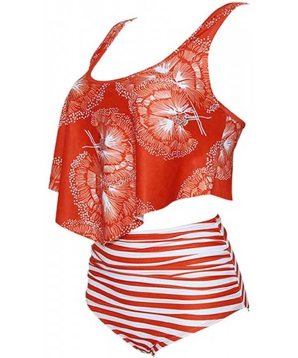 Women's Swimsuits High Waisted Bikini Swimsuit Two Pieces Bathing Suits - Orange/Stripe - CZ18SACOG64 $27.36-Sets