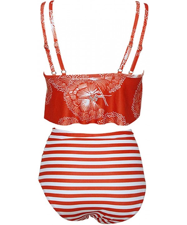 Women's Swimsuits High Waisted Bikini Swimsuit Two Pieces Bathing Suits - Orange/Stripe - CZ18SACOG64 $27.36-Sets