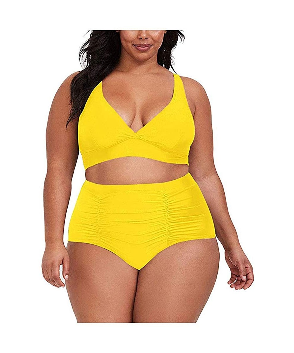 Women's Plus Size Solid Color Bikini Two-Piece Swimsuit Beachwear Set Women Summer Fashion 2020 - Yellow - CG1970RU9N8 $12.85...