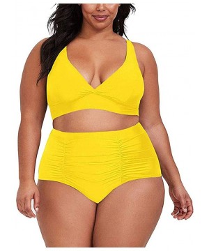 Women's Plus Size Solid Color Bikini Two-Piece Swimsuit Beachwear Set Women Summer Fashion 2020 - Yellow - CG1970RU9N8 $12.85...