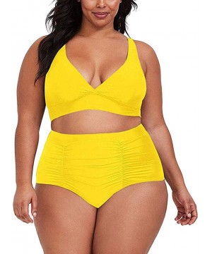 Women's Plus Size Solid Color Bikini Two-Piece Swimsuit Beachwear Set Women Summer Fashion 2020 - Yellow - CG1970RU9N8 $12.85...