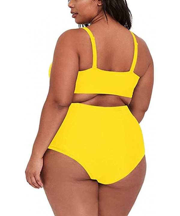 Women's Plus Size Solid Color Bikini Two-Piece Swimsuit Beachwear Set Women Summer Fashion 2020 - Yellow - CG1970RU9N8 $12.85...