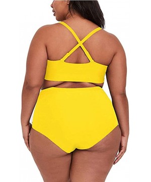 Women's Plus Size Solid Color Bikini Two-Piece Swimsuit Beachwear Set Women Summer Fashion 2020 - Yellow - CG1970RU9N8 $12.85...