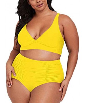 Women's Plus Size Solid Color Bikini Two-Piece Swimsuit Beachwear Set Women Summer Fashion 2020 - Yellow - CG1970RU9N8 $12.85...