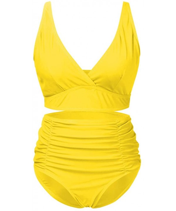 Women's Plus Size Solid Color Bikini Two-Piece Swimsuit Beachwear Set Women Summer Fashion 2020 - Yellow - CG1970RU9N8 $12.85...