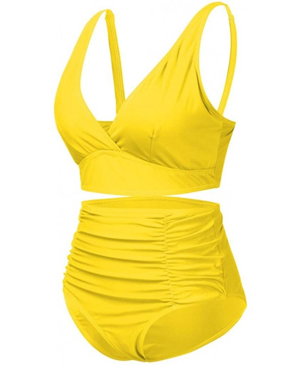 Women's Plus Size Solid Color Bikini Two-Piece Swimsuit Beachwear Set Women Summer Fashion 2020 - Yellow - CG1970RU9N8 $12.85...