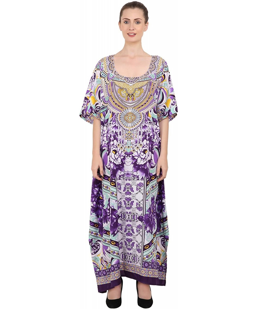 Kaftan Tunic One Size Cover Up Maxi Dresses Lougewear Embellished Kimono (K-131/K-134) - 133-purple - CH1929R6723 $18.40-Cove...