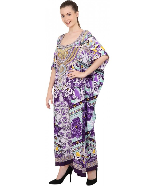 Kaftan Tunic One Size Cover Up Maxi Dresses Lougewear Embellished Kimono (K-131/K-134) - 133-purple - CH1929R6723 $18.40-Cove...