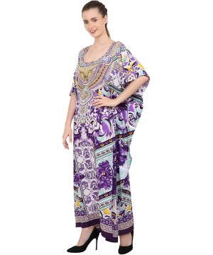 Kaftan Tunic One Size Cover Up Maxi Dresses Lougewear Embellished Kimono (K-131/K-134) - 133-purple - CH1929R6723 $18.40-Cove...