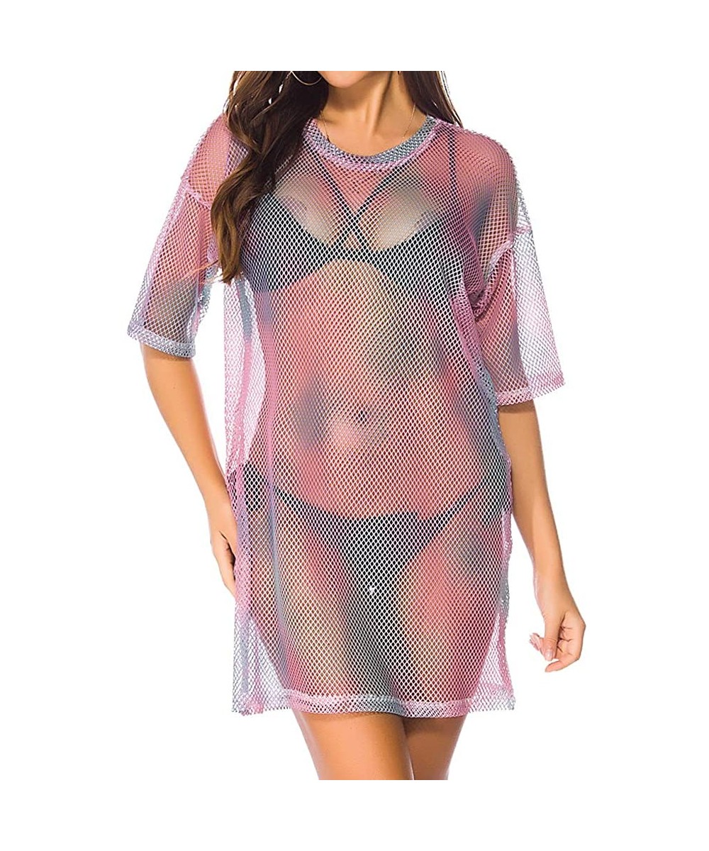 Women's Beach Cover Ups Loose Fishnet Mesh Swimwear Plus Size Tunic Dress - Printcolor-dress - C6194GSDX42 $12.24-Cover-Ups