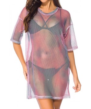 Women's Beach Cover Ups Loose Fishnet Mesh Swimwear Plus Size Tunic Dress - Printcolor-dress - C6194GSDX42 $12.24-Cover-Ups