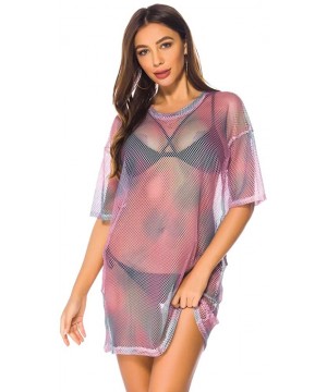 Women's Beach Cover Ups Loose Fishnet Mesh Swimwear Plus Size Tunic Dress - Printcolor-dress - C6194GSDX42 $12.24-Cover-Ups