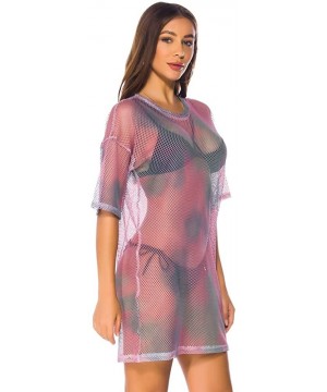 Women's Beach Cover Ups Loose Fishnet Mesh Swimwear Plus Size Tunic Dress - Printcolor-dress - C6194GSDX42 $12.24-Cover-Ups