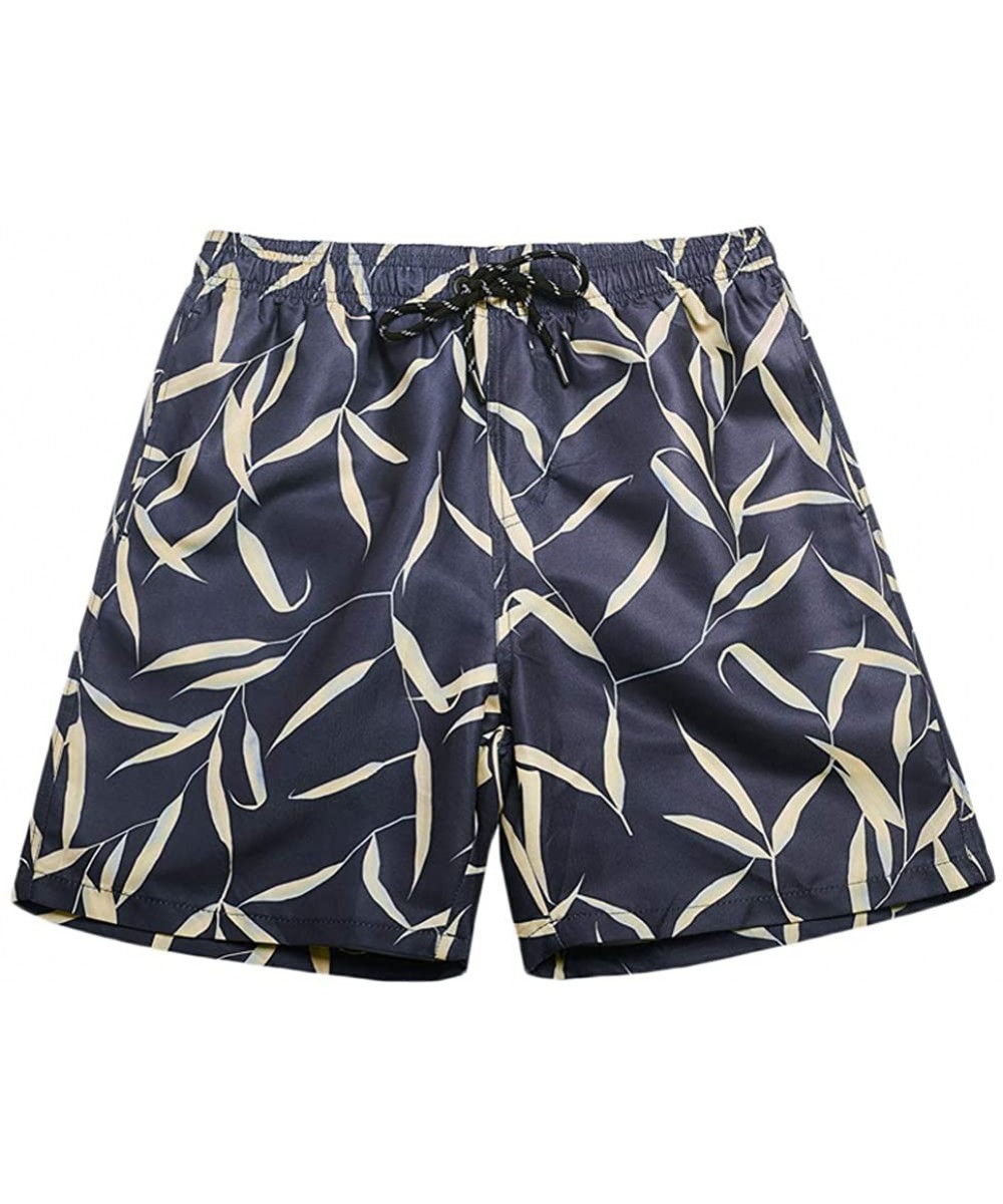 Men Swim Trunk with Mesh Lining Print Bathing Suit - Black Leaves - CU18WCWX5AM $19.06-Trunks