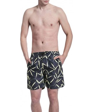 Men Swim Trunk with Mesh Lining Print Bathing Suit - Black Leaves - CU18WCWX5AM $19.06-Trunks