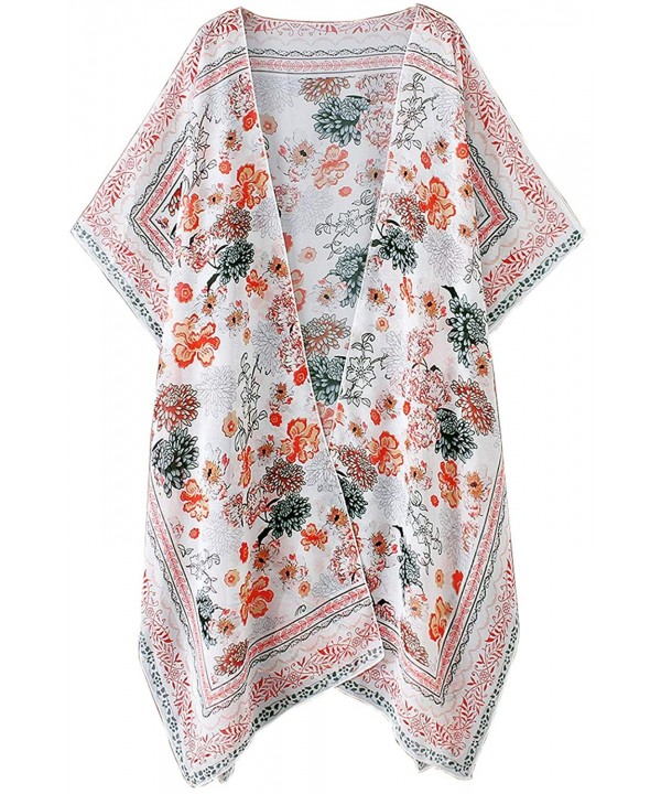 Womens Chiffon Long Kimono Cardigans Boho Floral 0pen Front Cover Ups Shawl Robes - 1floral Print - CA18S0YTTWY $21.26-Cover-Ups