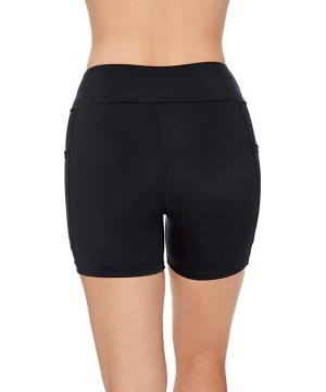 Women's Swimwear Solid Yoga High Waist Tummy Control Swim Short Bottom with Pockets - Black - C9192ROTXYE $37.00-Tankinis