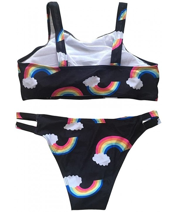 Womens Sexy Two Piece Rainbow Print Swimmer Push Up Swimsuit Bikini Set - Black - C018C7MY3OD $10.35-Sets