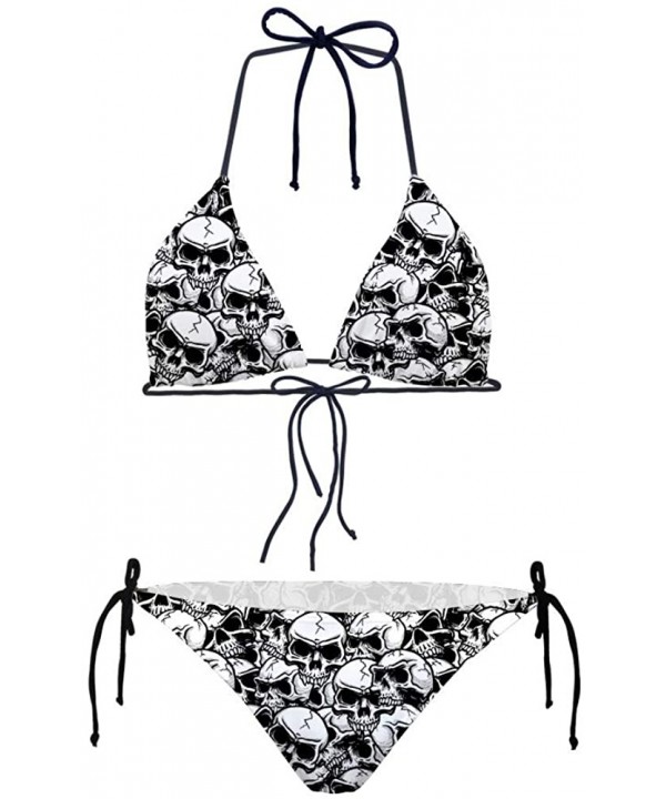 Women's Sexy Bikini Swimsuits Lace-Up Halter Bathing Suits Skull Pattern Swimwear - Skull Pattern 5 - CB18O87GC4O $21.31-Sets