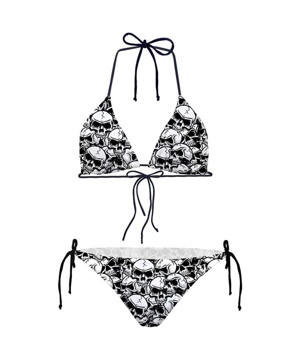 Women's Sexy Bikini Swimsuits Lace-Up Halter Bathing Suits Skull Pattern Swimwear - Skull Pattern 5 - CB18O87GC4O $21.31-Sets