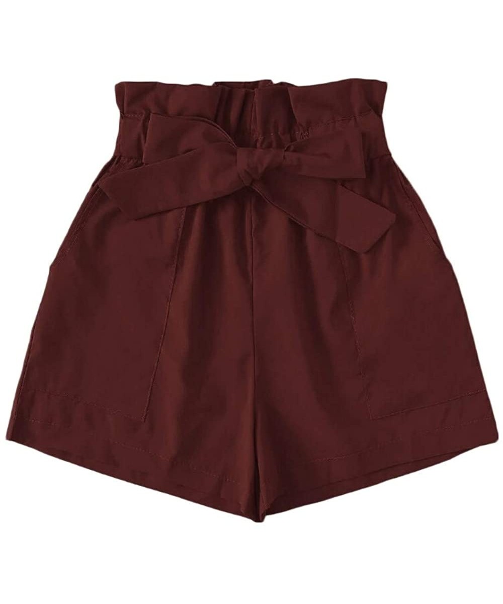 Women's High Waist Harem Pants Women's Bow tie Elastic Solid Color Casual Shorts - Brown - CE18W7HN527 $11.48-Board Shorts