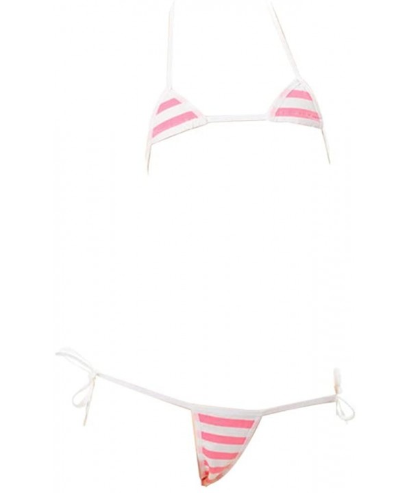 Japanese Style Cute&Sexy Stripe Bikini for Cosplay - Mini Pink - CF18KOSD8UY $19.77-Sets