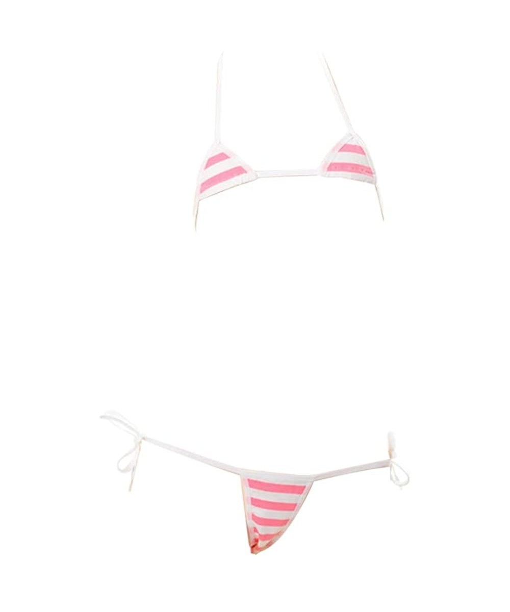 Japanese Style Cute&Sexy Stripe Bikini for Cosplay - Mini Pink - CF18KOSD8UY $19.77-Sets