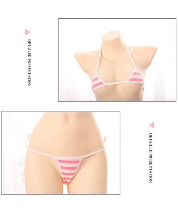 Japanese Style Cute&Sexy Stripe Bikini for Cosplay - Mini Pink - CF18KOSD8UY $19.77-Sets