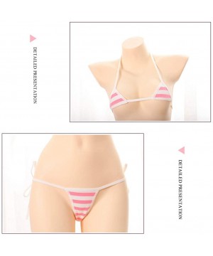 Japanese Style Cute&Sexy Stripe Bikini for Cosplay - Mini Pink - CF18KOSD8UY $19.77-Sets