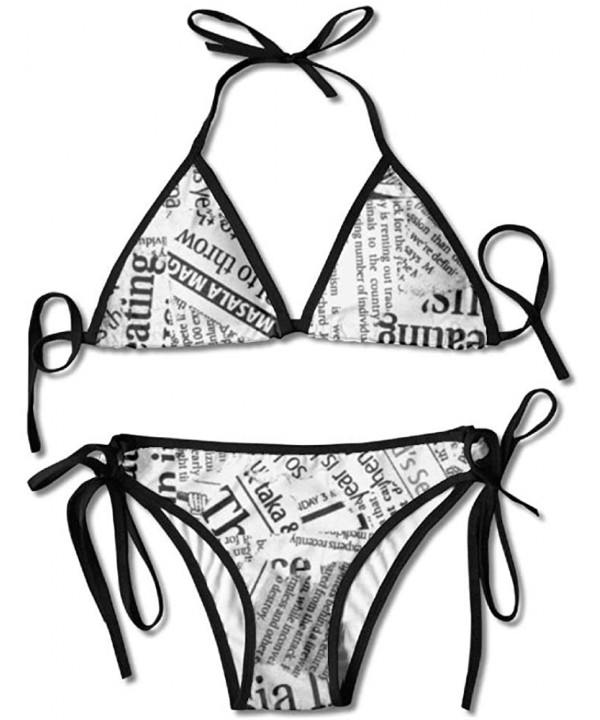 Women's Two Pieces Bikini Set Swimsuit Bathing Suits Padded Top Side Bottom Tie Swimwear - Ancient Newspaper - C818SX9XG2X $3...