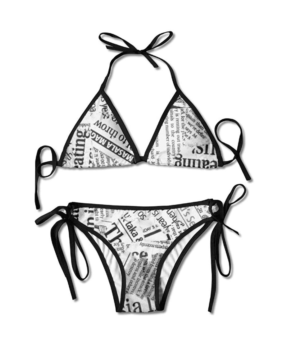 Women's Two Pieces Bikini Set Swimsuit Bathing Suits Padded Top Side Bottom Tie Swimwear - Ancient Newspaper - C818SX9XG2X $3...