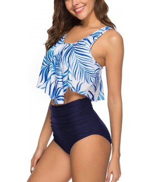 Women's Plus Size Ruffled Flounce Bikini Top Two Piece Print Swimsuit Bathing Suit - Blue - C818QKO6X60 $21.46-Tankinis