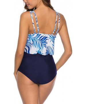 Women's Plus Size Ruffled Flounce Bikini Top Two Piece Print Swimsuit Bathing Suit - Blue - C818QKO6X60 $21.46-Tankinis