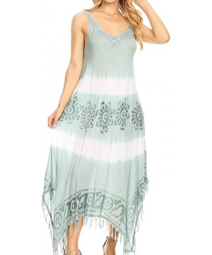 Lupe Women's Casual Summer Fringe Maxi Loose V-Neck High-Low Dress Cover-up - Green - CX18QYLQL05 $15.31-Cover-Ups