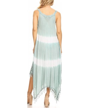 Lupe Women's Casual Summer Fringe Maxi Loose V-Neck High-Low Dress Cover-up - Green - CX18QYLQL05 $15.31-Cover-Ups