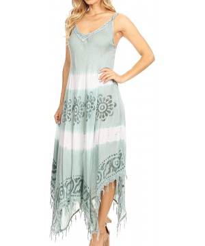 Lupe Women's Casual Summer Fringe Maxi Loose V-Neck High-Low Dress Cover-up - Green - CX18QYLQL05 $15.31-Cover-Ups