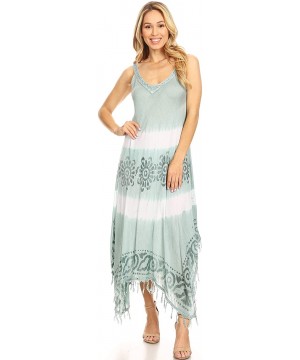 Lupe Women's Casual Summer Fringe Maxi Loose V-Neck High-Low Dress Cover-up - Green - CX18QYLQL05 $15.31-Cover-Ups