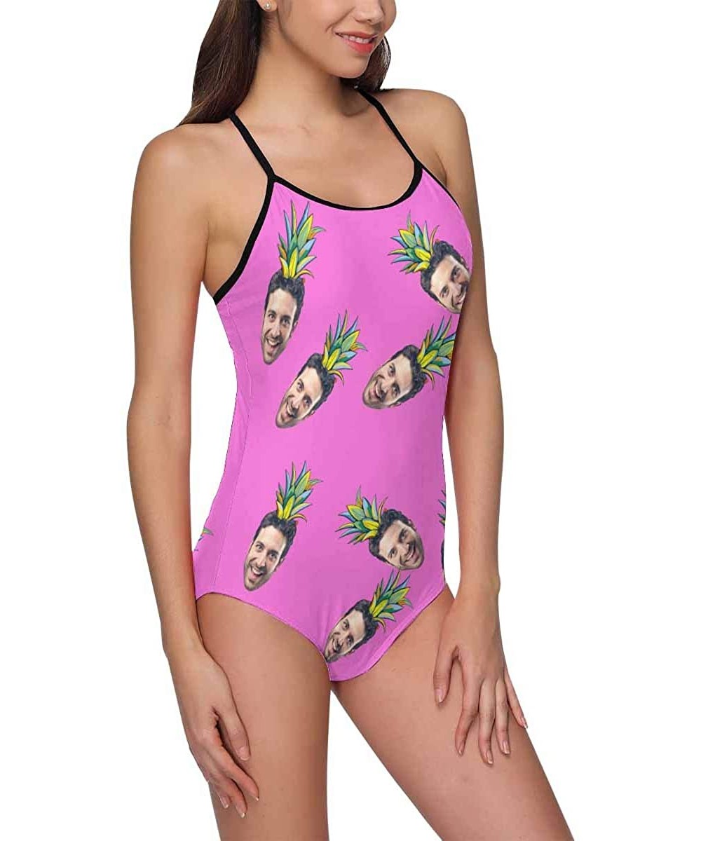 Custom One-Piece Swimsuits with Face Photo Pineapple Swimwear for Women (XS-5XL) - Pink - C418URU8YMK $30.02-One-Pieces