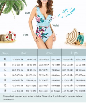 Women's Elegant Padded Push Up Bathing Suits Monokini Tummy Control Swimwear Ruffled One Piece Swimsuits - Floral Printed Bla...